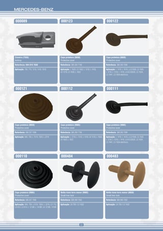 MERCEDES-BENZ


000089                                              000123                                                000122




Cinzeiro (7555)                                     Capa protetora (8650)                                 Capa protetora (8650)
Ashtray                                             Protective cover                                      Protective cover

Referência: 694 810 7030                            Referência: 386 260 7196                              Referência: 388 260 7096

Aplicação: 709, 710, 1218, 1418, 1618               Aplicação: L 1620, LS 1632, L 1218, L 1418,           Aplicação: L 1418, L 1618, L/LS1938, LS 1935,
                                                    LK 1218, LS 1630, L 1622                              L 1218, L 1318, L 1418, L/LK/LS2635, LS 1634,
                                                                                                          LS 1941, LS 1634 eletrônico




000121                                              000112                                                000111




Capa protetora (8650)                               Capa protetora (9985)                                 Capa protetora (9985)
Protective cover                                    Protective cover                                      Protective cover

Referência: 688 267 7096                            Referência: 386 260 7196                              Referência: 388 260 7096

Aplicação: 609, 709, L 1519, 1924, L 2219           Aplicação: L 1218, L 1318, L 1418, LK 1218, L 1620,   Aplicação: L 1418, L 1618, L/LS1938, LS 1935,
                                                    LK 1620, L 1622                                       L 1218, L 1318, L 1418, L/LK/LS2635, LS 1634,
                                                                                                          LS 1941, LS 1634 eletrônico




000110                                              000484                                                000483




Capa protetora (9985)                               Botão trava forro menor (9985)                        Botão trava forro menor (8650)
Protective cover                                    Small liner lock                                      Small liner lock

Referência: 688 267 7096                            Referência: 688 990 7092                              Referência: 688 990 7092

Aplicação: 609, 709, L1519, 1924, L 2219, LO 712,   Aplicação: LN 709 / LS 1632                           Aplicação: LN 709 / LS 1632
LO 812, LO 814, L 1218R, L 1418R, LK 1218R, 1418R




                                                                           22
 