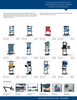 13
EVOLUCIONA AL RITMO DE SUS
NECESIDADES CON SÓLO AÑADIR
O REUBICAR ACCESORIOS.
ACCESORIOS
Estas son algunas de nuestras estructuras multifuncionales más
populares. Los modelos móviles vienen de fábrica con una manija de
desplazamiento. Las estructuras pueden centrarse o descentrarse,
según sea necesario.
Visite nuestro sitio rousseau.com para obtener más información
acerca de modelos y accesorios.
800×675×1482 WMA1032
950×675×1482 WMA1332
800×675×1482 WMA1052
950×675×1482 WMA1352
800×675×2125 WMA3051
950×675×2125 WMA3351
800×675×1482 WMA1082
950×675×1482 WMA1382
800×675×1482 WMA1103
950×675×1482 WMA1303
800×675×2125 WMA4050
950×675×2125 WMA4350
800×675×2125 WMA3021
950×675×2125 WMA3321
800×675×2125 WMA4021
950×675×2125 WMA4321
800×675×2125 WMA3031
950×675×2125 WMA3331
800×675×1482 WMA1012
950×675×1482 WMA1312
800×675×2125 WMA4041
950×675×2125 WMA4341
800×675×2125 WMA4061
950×675×2125 WMA4361
Lámpara de trabajo
LED con lupa
Balancin para
herramientas
Soporte para cajas
de plástico
Panel ranurado
para cajas de plástico
Soporte para
aerosoles y latas
Soporte para
destornilladores
Estados Unidos y Canadá* (sin costo) : 1.866.463.4270
 