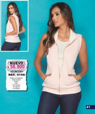 REF. 4156
Chaleco en Polialgodón
Silueta Ajustada
Rosado
S-M-L
78 % Poliester
16 % Algodón
6 % Elastano
NUEVO
CHALECOPOR SOLO
41
$ 56.900
 