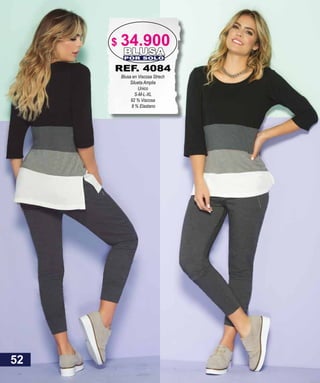 REF. 4084
Blusa en Viscosa Strech
Silueta Amplia
Unico
S-M-L-XL
92 % Viscosa
8 % Elastano
BLUSAPOR SOLO
52
$ 34.900
 