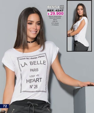 REF. 4247
Blusa en Viscosa Strech
Silueta Semi Ajustada
Blanco
S-M-L-XL
92 % Viscosa
8 % Elastano
BLUSA POR
SOLO
72
$ 29.900
 