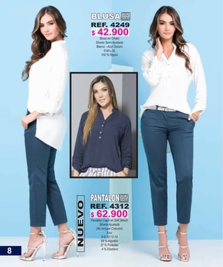 REF. 4249
Blusa en Chalis
Silueta Semi Ajustada
Blanco - Azul Oscuro
S-M-L-XL
100 % Rayon
BLUSA POR
SOLO
NUEVO
PANTALON
REF. 4312
Pantalón Capri en Drill Strech
Silueta Ajustada
(No incluye Cinturón)
Azul
6-8-10-12-14
59 % Algodón
37 % Poliester
4 % Elastano
POR
SOLO
8
$ 42.900
$ 62.900
 