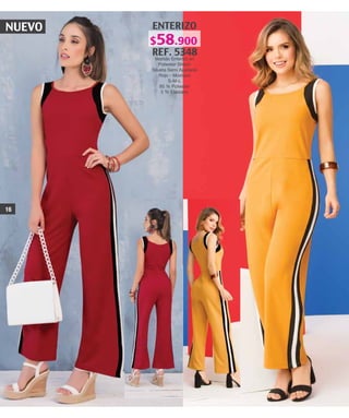NUEVO ENTERIZO
REF. 5348
Vestido Enterizo en
Poliester Strech
Silueta Semi Ajustada
Rojo - Mostaza
S-M-L
95 % Poliester
5 % Elastano
16
$58.900
 