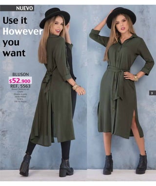 NUEVO
Use it
However
you
want
BLUSON
REF. 5563
Bluson Multiuso en
Chalis
Silueta Amplia
Verde Militar
S-M-L
100 % Rayon
3
$52.900
 