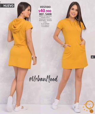 NUEVO
#UrbanMood
VESTIDO
REF. 5408
Vestido con Capota en
Poliester Strech
Silueta Semi Ajustada
Verde Militar - Mostaza
S-M-L
61 % Poliester
33 % Algodón
6 % Elastano
43
$40.900
 