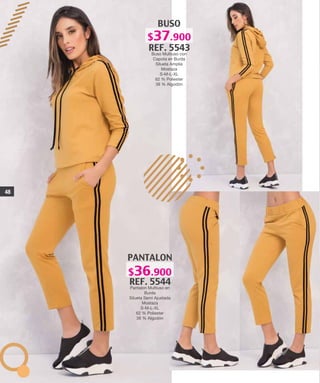 BUSO
REF. 5543
Buso Multiuso con
Capota en Burda
Silueta Amplia
Mostaza
S-M-L-XL
62 % Poliester
38 % Algodón
PANTALON
REF. 5544
Pantalon Multiuso en
Burda
Silueta Semi Ajustada
Mostaza
S-M-L-XL
62 % Poliester
38 % Algodón
48
$37.900
$36.900
 