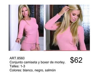 ART.8560 Conjunto camiseta y boxer de morley. Talles: 1-3 Colores: blanco, negro, salmón   $62 