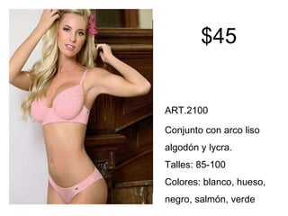 ART.2100 Conjunto con arco liso algodón y lycra. Talles: 85-100 Colores: blanco, hueso, negro, salmón, verde  $45 
