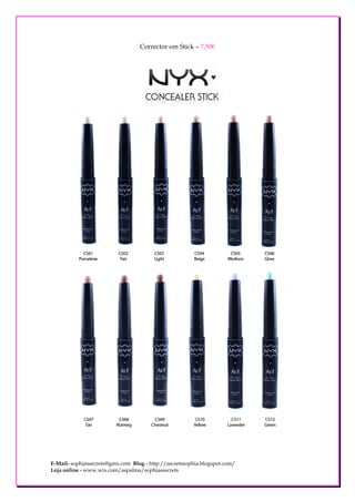 Corrector em Stick – 7,50€




E-Mail- sophiassecrets@gmx.com Blog - http://secretssophia.blogspot.com/
Loja online - www.wix.com/aspalma/sophiassecrets
 