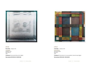 40 41* Darte Social La Subasta * Darte Social La SubastaCarlos Rojas *Óscar Muñoz *
Lote 28
Óscar Muñoz * Popayán, 1951
Lacrimarios
Fotografía a color
99,5 x 99,5 cm
2003
Procedencia: Cortesía Galería Alonso Garcés, Bogotá
Valor estimado: $36.000.000 - $38.000.000
Lote 29
Carlos Rojas * Facatativá, 1933
Serie Mutantes
Mixta sobre madera
80 x 80 cm
1993
Procedencia: Por descendencia a su actual propietario. Colección privada, Bogotá
Valor estimado: $50.000.000 - $55.000.000
 