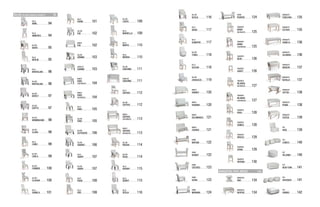 SILLAS, SILLONES, BANCOS, TABURETES	 93
SILLA
ABRIL...................... 94
SILLA
AMBERES............... 94
SILLÓN
BAHÍA...................... 95
SILLA
BERLÍN................... 95
SILLA
BRATISLAVA........... 96
SILLÓN
BRATISLAVA........... 96
SILLÓN
BEIRUT................... 97
SILLÓN
EGIPTO.................... 97
SILLÓN
BIRMINGHAM........ 98
SILLÓN
CLARA .................... 98
SILLA
CAIRO..................... 99
SILLÓN
CARLA..................... 99
SILLÓN
CARMEN..............100
SILLÓN
CLAUDIA..............100
SILLA
DANIELA..............101
SILLA
DIVINE..................101
SILLÓN
EVA.......................102
BANCO
EVA.......................102
SILLÓN
GEMMA...............103
SOFALITO
GEMMA...............103
BANCO
FARO
CON BRAZOS............104
BANCO
FARO
SIN BRAZOS..............104
SILLA
FARO....................105
SILLÓN
FARO....................105
SILLÓN
GOTEBORG.........106
SILLÓN
HARRIET..............106
SILLA
HARRY.................107
SILLÓN
HARRY.................107
SILLA
IRENE...................108
SILLA
KIEV......................108
SILLÓN
LAGOS.................109
SILLA
MARSELLA..........109
SILLA
MARTA.................110
SILLA
MÉRIDA...............110
SILLÓN
OSBORNE............111
SOFALITO
OSBORNE............111
SILLA
OXFORD...............112
SILLÓN
OXFORD...............112
BANCO
OXFORD
CON BRAZOS............113
BANCO
OXFORD
SIN BRAZOS..............113
SILLÓN
RAQUEL...............114
SILLÓN
ROSA....................114
SILLA
SHERRY...............115
SILLA
SIDNEY................115
SILLA
SICILIA.................116
SILLÓN
SICILIA.................116
SILLA
SIENA...................117
SILLA
SUMATRA............117
SILLÓN
TÚNEZ..................118
SILLA
VIZCAYA...............118
SILLÓN
ZARAGOZA..........119
BANCO
DAVINCI...............120
BANCO
HOWARD.............120
BANCO
SALAMANCA.......121
BANCO
ZAGREB...............121
DIVÁN
BAYONA...............122
DIVÁN
KUWAIT................122
DIVÁN
CÁCERES.............123
DIVÁN
SORIA...................123
DIVÁN
MARIANA.............124
DIVÁN
RUBENS...............124
TABURETE
BABIA
SIN BRAZOS..............125
TABURETE
BABIA
CON BRAZOS............125
TABURETE
BEAS....................126
TABURETE
GANTE.................126
TABURETE
IRLANDA
SIN BRAZOS..............127
TABURETE
IRLANDA
CON BRAZOS............127
TABURETE
RYAD....................128
TABURETE
SAMOA................128
TABURETE
SIROCO................129
TABURETE
sonia..................129
TABURETE
VERONA...............130
BANQUETAS, PUFS, MESAS	 133
BANQUETA
ANA......................134
BANQUETA
BEATRIZ...............134
BANQUETA
CRACOVIA...........135
BANQUETA
ESTHER...............135
BANQUETA
ISABELA..............136
BANQUETA
ISLANDIA.............136
BANQUETA
MAISON...............137
BANQUETA
NATALIA...............137
BANQUETA
OXTON.................138
BANQUETA
ROMA...................138
BANQUETA
SUECIA................139
PUF
BAÚL....................139
PUF
cúbico................140
PUF
HELSINKI.............140
PUF
NEW YORK..........141
PUF
REDONDO...........141
PUF
SABINO................142
 