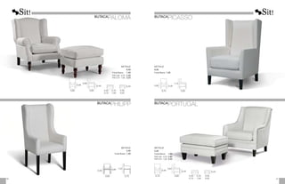 0,45 0,45
0,60
0,98
0,85 0,95 0,40 - 0,70
0,75 - 1,00
0,40
0,50
METRAJE
6,00
Funda Brazos:		 1,00
PUF 0,40 - 0,70:	 2,50
PUF 0,75 - 1,00:	 3,25
BUTACA
PALOMA
0,65
0,50
1,22
0,60 0,70
METRAJE
5,00
Funda Brazos:	 1,00
BUTACA
PICASSO
BUTACA
PHILIPP BUTACA
PORTUGAL
0,43 0,43
0,55
0,87
0,75 0,80 0,40 - 0,70
0,75 - 1,00
0,40
0,50
METRAJE
5,00
Funda Brazos:		 1,00
PUF 0,40 - 0,70:	2,80
PUF 0,75 - 1,00:	3,50
0,62 0,45
1,12
0,70 0,95
METRAJE
6,00
Funda Brazos:	 1,00
87
86
 