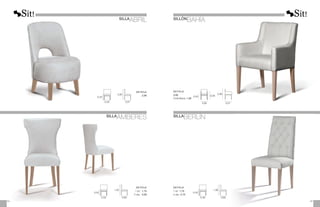 0,42
0,82
0,50 0,57
METRAJE
2,00
0,52
1,02
0,54 0,60
METRAJE
1 ud.: 1,75
2 uds.: 3,50
SILLA
AMBERES SILLA
BERLÍN
0,50 0,65
0,90
0,65 0,57
METRAJE
3,00
Funda Brazos:	 1,00
METRAJE
1 ud.: 1,75
2 uds.: 2,75
0,50
1,08
0,48 0,60
95
94
SILLA
ABRIL SILLÓN
BAHÍA
 