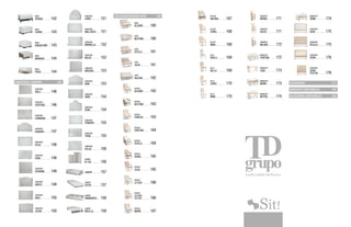 MESA
ATENAS...............142
MESA
CHIPRE................143
MESA
GRAZALEMA.......143
MESA
MIRANDA............144
MESA
PISSA...................144
CABECEROS, CANAPÉS	 145
CABECERO
ÁVILA...................146
CABECERO
CAPITONÉ...........146
CABECERO
CARMONA...........147
CABECERO
DANUBIO.............147
CABECERO
ÉCIJA...................148
CABECERO
GENIL...................148
CABECERO
GIOVANNI............149
CABECERO
GRECO.................149
CABECERO
IBIZA....................150
CABECERO
JÚCAR..................150
CABECERO
LOIRA...................151
CABECERO
MALLORCA.........151
CABECERO
MARBELLA..........152
CABECERO
MILOS..................152
CABECERO
NIÁGARA..............153
CABECERO
RHIN.....................153
CABECERO
SARA....................154
CABECERO
SENA....................154
CABECERO
TENERIFE............155
CABECERO
TURIA...................155
CABECERO
VOLGA.................156
BIOMBO
N1-N2..................156
CANAPÉ................157
CANAPÉ
CEUTA..................157
CANAPÉ
DINAMARCA.......158
CANAPÉ
MELILLA..............158
COLECCIÓN MADERA VISTA	 159
SOFÁ
ALEGRÍA..............160
SOFÁ
BELTRÁN.............160
SOFÁ
ESTELA................161
SOFÁ
JULIA...................161
SOFÁ
VALERIA...............162
BUTACA
ALEGRÍA..............162
BUTACA
BELTRÁN.............163
BUTACA
CONCHA..............163
BUTACA
CRISTINA.............164
BUTACA
ESTELA................164
BUTACA
ISABEL.................165
BUTACA
JULIA...................165
BUTACA
LETICIA................166
BUTACA
LETICIA
CAPITONÉ................166
BUTACA
MARÍA..................167
BUTACA
VALERIA...............167
SILLÓN
CAROL.................168
SILLÓN
INMA....................168
SILLA
ADELA..................169
SILLA
BELLA..................169
SILLA
CAROL.................170
SILLA
INMA....................170
TABURETE
BRUNO.................171
TABURETE
GALES..................171
TABURETE
MILANO...............172
BANQUETA
CRISTINA.............172
BANQUETA
LIDIA....................173
BANQUETA
MARÍA..................173
BANQUETA
MOTRIL................174
BANQUETA
TANIA...................174
CABECERO
ALBA....................175
CABECERO
REJILLA...............175
CABECERO
SOFÍA...................176
CABECERO
SOFÍA
CAPITONÉ...............176
ACCESORIOS	177
VARIANTES DISPONIBLES	 184
ACCESORIOS DISPONIBLES	 189
TAPIZADOS DOÑANA
 