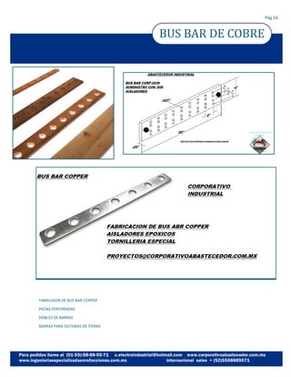 BUS BAR DE COBRE
Pág.16
FABRICAION DE BUS BAR COPPER
PIEZAS PERFORADAS
DOBLES DE BARRAS
BARRAS PARA SISTEMAS DE TIERRA
 