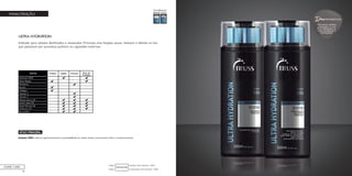 38
MANUTENÇÃO
ULTRA HYDRATION
Indicado para cabelos danificados e ressecados. Promove uma limpeza suave, restaura e hidrata os fios
que passaram por processos químicos ou agressões externas.
Condicionador Ultra Hydration - 300mlCódigo:
Shampoo Ultra Hydration - 300mlCódigo:
HOME CARE
ATIVO PRINCIPAL
Exclusive H300: melhora significativamente a penteabilidade do cabelo úmido, promovendo brilho e condicionamento.
Dica
Recupere cabelos
ressecados e com
frizz, deixando-os
mais saudáveis e
hidratados!
PROFISSIONAL
 