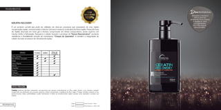 16
TRATAMENTOS
KERATIN RECOVERY
É um produto versátil que pode ser utilizado em diversos processos que necessitem de uma rápida
recuperação capilar, reconstruindo o interior (córtex) e exterior (cutículas) da fibra capilar. Possui fórmula
de rápida absorção em base gel e eficácia comprovada em testes comparativos, sendo superior em
maciez, brilho e hidratação. Recupera o cabelo durante o processo de “Escova Reconstrutora”, aumenta
resistência e flexibilidade através do tratamento “Choque de Queratina” e mantém a integridade do
cabelo durante processos de ultradescolorações.
ATIVO PRINCIPAL
Creatine: poderoso derivado aminoácido, micropartícula que penetra profundamente na fibra capilar devido a seu tamanho reduzido,
recuperando fios danificados por processos químicos e físicos, aumentando a resistência da fibra capilar. Protege, revitaliza e hidrata os fios,
proporcionando melhor penteabilidade. Auxilia minimizando os efeitos do envelhecimento capilar, atuando como reparador e protetor dos
cabelos.
Keratin Recovery - 650ml - RefilCódigo:
Keratin Recovery - 650mlCódigo:
PROFESSIONAL
Dica
Recupera a estrutura
interna dos fios,
devolvendo força (massa)
e resistência. Ideal
nos tratamentos
Pré e Pós mechas
(descoloração).
PROFISSIONAL
 