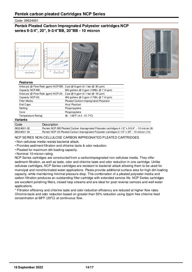 Pentek filters and spare parts catalog PDF