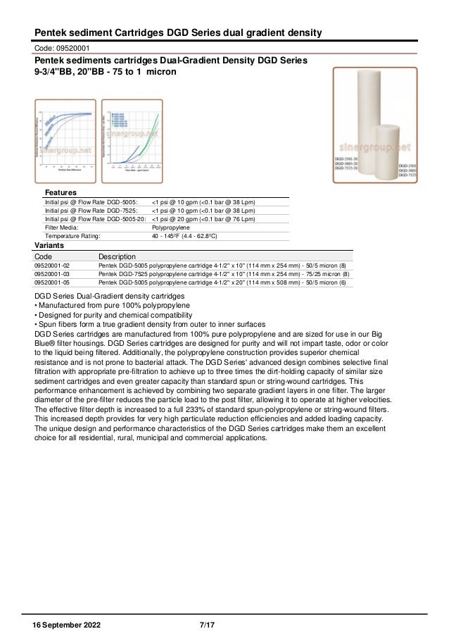 Pentek filters and spare parts catalog PDF