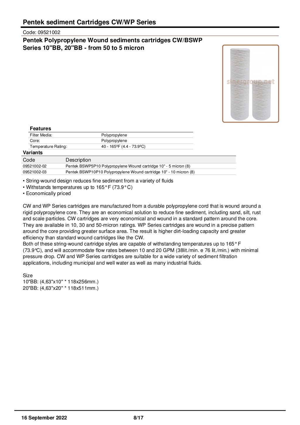 Pentek filters and spare parts catalog PDF