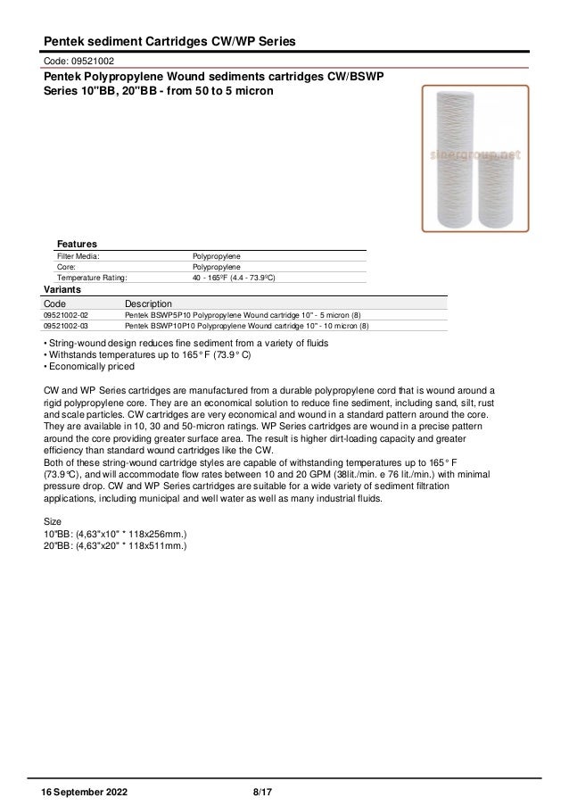 Pentek filters and spare parts catalog PDF