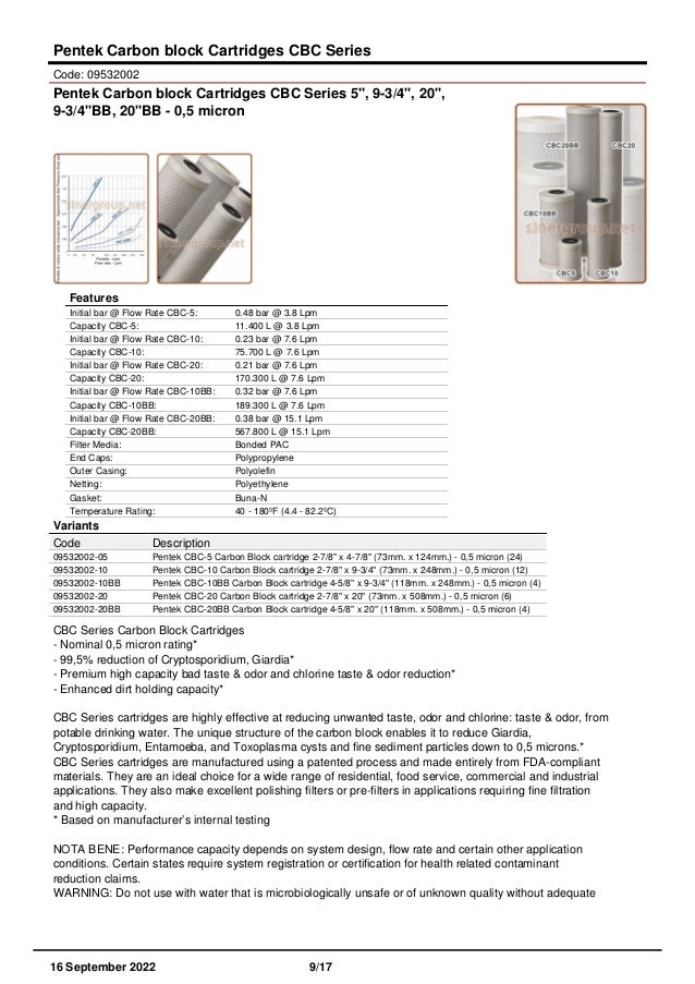 Pentek filters and spare parts catalog PDF