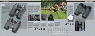 Page 22 Page 23
SIII Series Binoculars
25153 - SIIIMS1032
25156 - SIIIMS832TAC
SIIILR Series Roof Prism
25140 - SIIILR842
25151 - SIIILR1042
Using premium quality fully
multi-coated low dispersion
glass with BAK-4 phase coat-
ed prism to provide perfor-
mance above the rest. With
design features such as a
pull up locking diopter and a
rubber armored open hinged
body construction, the SIIILR
Series binocular will bring
a lifetime of performance in
the field.
SIIILR Twist Up/Down
Eyecups
Twist-up and twist-down
eyecups are standard on all
SIII binocular models. Simply
twist-down for eyeglass
wearers and twist-up for
non-eyeglass wearers for
perfect eye relief.
SIIILR Locking Diopter
Never worry again with
resetting the diopter setting
on your binocular. Sightron’s
pull up locking diopter allows
the user to pull up and adjust
their diopter setting and lock
it down for uses without the
setting being changed.
SIIIMS Series Roof Prism
25152 - SIIIMS832
25153 - SIIIMS1032
Size and durability are al-
ways in mind when looking
for a high quality binocular
for use in the field. The SIIIMS
Series binocular offers a
magnesium body that is
33% lighter making a full day
use in the field that much
more enjoyable.
SIIIMS Twist Up/Down
Eyecups
Twist-up and twist-down
eyecups are standard on all
SIII binocular models. Simply
twist-down for eyeglass
wearers and twist-up for
non-eyeglass wearers.
SIII Series Fully Multi
Coated Lenses
Featuring fully multi-coated
lenses throughout the
binocular providing maxi-
mum light transmission and
superior resolution for edge to
edge clarity of the glass.
SIIIMS832TAC
Tactical Reticle
50 40 3050 20 10
40
30
50
20
10
4030 502010
40
30
50
20
10
SIIIMS Tactical Series
Roof Prism
25156 - SIIIMS832TAC
When you are out in the
Wilderness too much gear
can slow you down. The
SIIIMS832TAC is designed to
view your target or destina-
tion and range the distance
with speed and accuracy.
Featuring a Mil reticle with
up to 100 Mils of ranging
capability and a lightweight
magnesium body that will
not load you down on the
expedition.
Binocular Specifications
			Objective	Exit Pupil		Min.	Eye			
Item			 Dia.	 Dia.	 Field of View	 Focus	 Relief		 Weight
Number	 Description	 Mag.	 (mm)	 (mm)	 (ft@1000yds.)	 (ft.)	 (mm)	 Coatings	 (oz.)	 Finish
SIIILR Series
25140	SIIILR842	8	 42	5.25	393	9.0	18.4	Fully-Multi	31.5	Black
25151	 SIIILR1042	 10	 42	 4.2	 314	 9.0	 17.6	Fully-Multi	31.5	 Black
SIIIMS Series
25152	 SIIIMS832	 8	 32	 4.0	 394	 8.2	 15.3	Fully-Multi	19.7	 Black
25153	 SIIIMS1032	 10	 32	 3.2	 340	 8.2	 15.3	Fully-Multi	20.8	 Black
25156	 SIIIMS832TAC	8	 32	 4.0	 394	 8.2	 15.3	 Fully-Multi	 19.7	 Green
SIII Accessories
The SIII binoculars include
a soft carrying case, dust
caps for ocular and objective
lenses, lens cloth, and an
adjustable neck strap.
25151 - SIIILR1042
Roof Prism Binocular
Having the confidence to see your prey
before they see you, is one reason to
carry Sightron’s SIII series roof prism
binoculars. With premium features
such as phase coated prisms, fully
multi-coated lenses and nitrogen filled
sealed system designed to resist Mother
Nature’s fury.
SIII Series
Binoculars
 