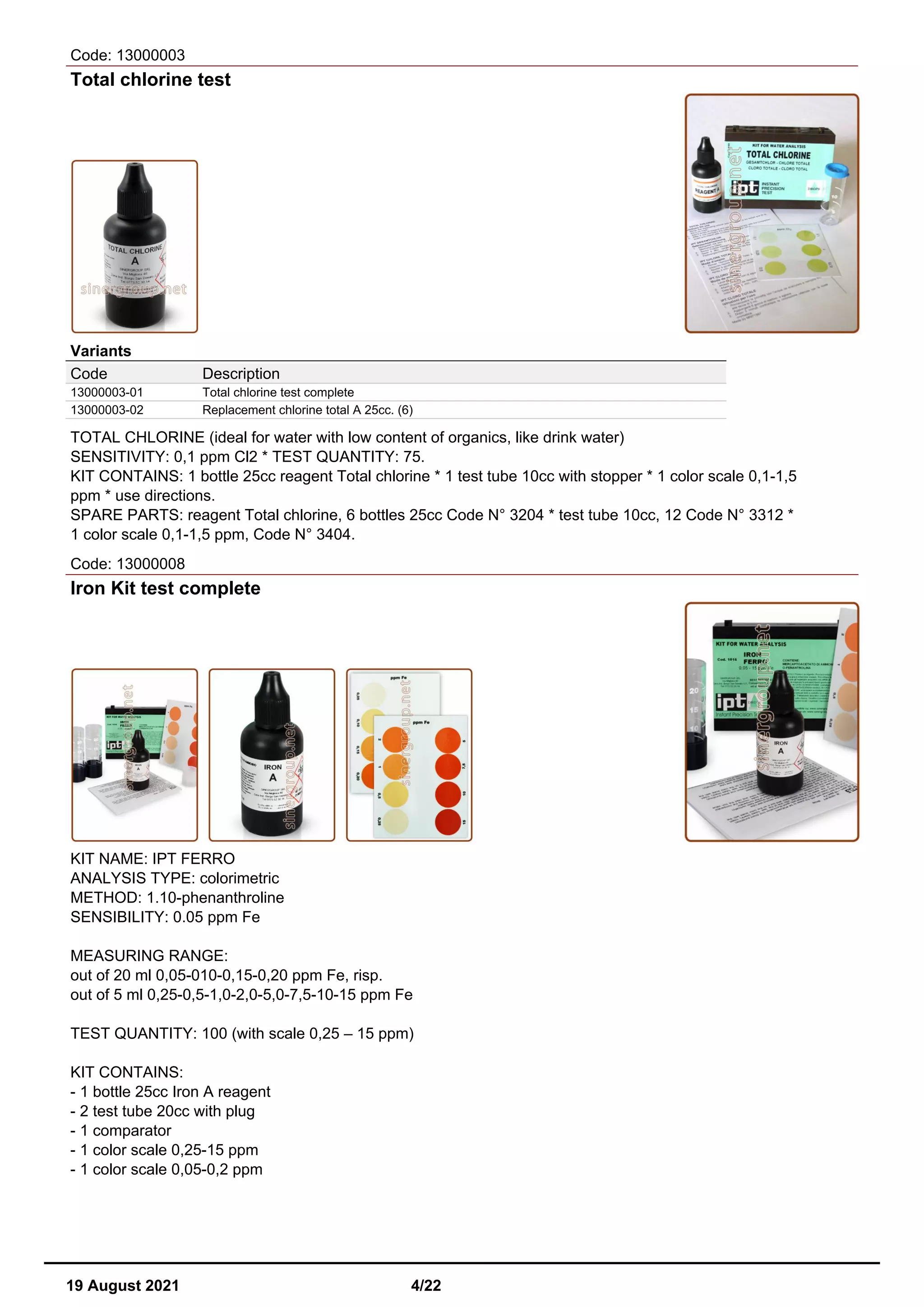 Tester and rapid kit for analysis catalog PDF Chemistry Science
