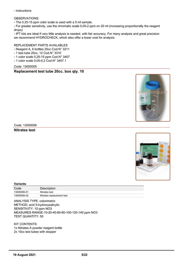 Tester and rapid kit for analysis catalog PDF Chemistry Science