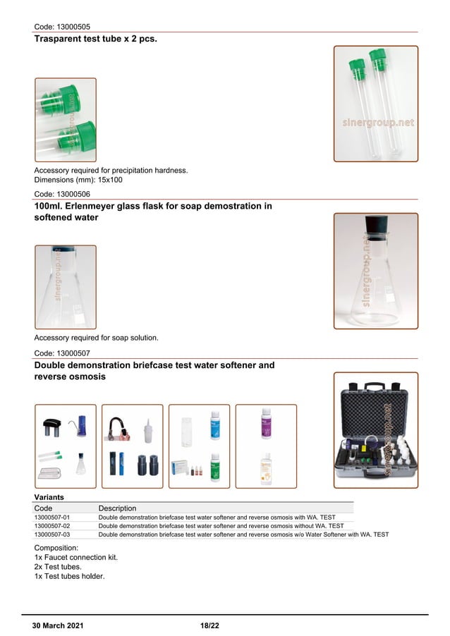Tester and rapid kit for analysis catalog PDF