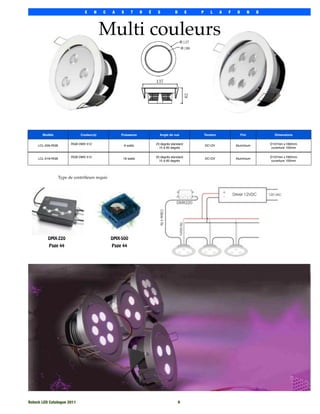 E     N   C    A   S       T     R   É    S          D        E   P      L      A   F    O          N   D




                                           Multi couleurs




       Modèle                 Couleur(s)            Puissance               Angle de vue               Tension                Fini             Dimensions

                         RGB DMX 512                                      25 degrés standard                                                 D137mm x H62mm
     LCL-009-RGB                                        9 watts                                        DC12V             Aluminium
                                                                            15 à 60 degrés                                                    ouverture 100mm


                         RGB DMX 512                                      25 degrés standard                                                 D137mm x H62mm
     LCL-018-RGB                                     18 watts                                          DC12V             Aluminium
                                                                            15 à 60 degrés                                                    ouverture 100mm




                   Type de contrôleurs requis




          DMX-220                               DMX-500
           Page 44                              Page 44




Rotech LED Catalogue 2011
                                                                9
 