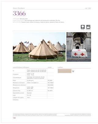 Écru
230
3366
caractéristiques techniques
100
couleurs
cod. 5302
TYPOLOGIE: Toile poly-coton.
CARACTÉRISTIQUES: Toile hydrofuge avec traitement anti-moisissure et certification Öko-Tex.
APPLICATIONS: Parasols forains, tentes de camping, rideaux de balcon, parasols et tauds de bateau.
Fil
Chaîne: polyester/coton NE 12/2 50%-50%
Trame: polyester/coton NE 12/2 50%-50%
Contexture
Chaîne: 21 fils
Trame: 16 fils
Caractéristiques
Hydrofuge, anti-moisissure, öko-tex,
disponible en coloris sur demande.
Poids Ca 420 gr/m² ISO 3801
Résistance à la traction Chaîne: 210 DaN/5 cm ISO 13934-1
Résistance à la déchirure - DIN 53363
Allongement
Chaîne: 30%
Trame: 23%
ISO 13934-1
Colonne d’eau Ca 300 mm EN 20811
Disponibilité sur stock Standard
Laize Cm 130
Longueur de la pièce 150 m
Indications
norme
NATUREL IMPERMEABLE
tissus classiques
Les caractéristiques techniques indiquées sont des valeurs moyennes, données à titre indicatif et susceptibles de variation.
Les données relatives à la longueur des rouleaux sont indicatives et peuvent varier en fonction des exigences de fabrication.
Les coloris sont donnés à titre indicatif et non contractuel.
(susceptibles de légères modifications de couleurs selon les productions)
 