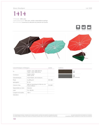 Kaki
444
Gris
016
(Sur demande)
1414
caractéristiques techniques
102
couleurs
cod. 5030
TYPOLOGIE: 100% coton.
CARACTÉRISTIQUES: Toile coton, enduite, imperméable et ignifuge.
APPLICATIONS: Couvertures et vêtements de protection de soudurs.
Fil
Chaîne: coton 100% 20/2 tex
Trame: coton 100% 42 tex
Contexture
Chaîne: 26 fils
Trame: 22 fils
Caractéristiques Imperméable, anti-moisissure
Poids Ca 300 gr/m² ISO 3801
Ignifugation B1 (D)
Colonne d’eau
300 mm dynamique et 100 mm x 24
heures statique
EN 20811
Disponibilité sur stock Standard
Laize Cm 130/153
Longueur de la pièce 150 m
Indications
norme
POLYETYLENE
IGNIFUGE
POLYESTER
IMPERMEABLE RESPIRANT AUTONETTOYANT FILTERING
GRILLE
ACRYLIQUE FRONTLIT MICRO-AEREE FIBREDEVERREPOLYPROPYLENE
BLOCK OUTNATURELTRANSPARENTTEXTYLE
POLYETYLENE
IGNIFUGE
POLYESTER
IMPERMEABLE RESPIRANT
POLYPROPYLENE
TRANSPARENTTEXTYLE
POLYETYLENE
IGNIFUGE
POLYESTER
IMPERMEABLE RESPIRANT
POLYPROPYLENE
TRANSPARENTTEXTYLE
tissus classiques
Les caractéristiques techniques indiquées sont des valeurs moyennes, données à titre indicatif et susceptibles de variation.
Les données relatives à la longueur des rouleaux sont indicatives et peuvent varier en fonction des exigences de fabrication.
Les coloris sont donnés à titre indicatif et non contractuel.
(susceptibles de légères modifications de couleurs selon les productions)
 