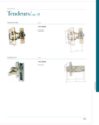 Tendeurs/cat. D
225
Code
Code
17941400000
17941400005
Compacte
Irreversible
TENDEUR FE
TENDEUR RNM
Reversible
carrosserie
carrosserie
 