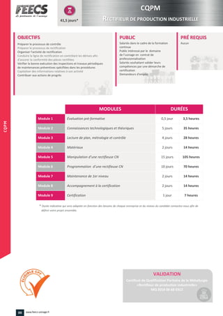 d’une rectifieuse CN
d’une rectifieuse CN
88 www.feecs-usinage.fr
CQPM
 
