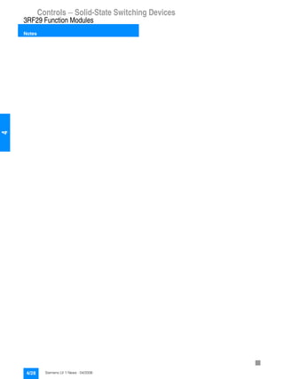 Controls — Solid-State Switching Devices
3RF29 Function Modules
Notes
4/28 Siemens LV 1 News · 04/2006
4
 