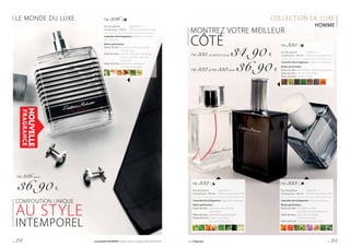 LE MONDE DU LUXE FM 336 |
Eau de parfum		 | 369,00 € / 1 l
Contenance : 100 ml 	| Parfumconcentréà16%
Caractère de la fragrance : 	distingué, sortant
de l’ordinaire
Notes parfumées :
Notes de tête :	bergamote, fleur d’oranger, 	
	 lavande, anis
Notesdecœur:noix de muscade, nénuphar, 	
	 prune, cannelle, baies de
	genévrier
Notes de fond : labdanum, patchouli,
	 cuir, résine d’ambre
COMPOSITION UNIQUE
AU STYLE
INTEMPOREL
COLLECTION DE LUXE
HOMME
MONTREZ VOTRE MEILLEUR
CÔTÉ
FM 335 ce parfum pour 34,90 €
FM 332 et FM 333 pour 36,90 €
FM 336 pour
36,90 €
FM 333 |
Eau de parfum		 | 369,00 € / 1 l
Contenance : 100 ml 	| Parfumconcentréà16%
Caractère de la fragrance : froid, dynamique
Notes parfumées :
Notes de tête :	mandarine, citron,
	 pamplemousse, bergamote
Notesdecœur: galbanum, violette,
	 noix de muscade
Notes de fond :	vétiver, patchouli, cèdre
FM 332 |
Eau de parfum		 | 369,00 € / 1 l
Contenance : 100 ml 	| Parfumconcentréà16%
Caractère de la fragrance : léger, plein d’énergie
Notes parfumées :
Notes de tête :	pomme verte, menthe,
	mandarine
Notesdecœur:gingembre,sauge,fougère
Notes de fond :	mousse de chêne,
	 bois de santal, musc
FM 335 |
Eau de parfum		 | 349,00 € / 1 l
Contenance : 100 ml 	| Parfumconcentréà16%
Caractère de la fragrance : 	expressif, moderne
Notes parfumées :
Notes de tête :	palissandre, cardamome, poivre
Notesdecœur:vétiver, bois d’Agar
Notes de fond : vanille, ambre
NOUVELLE
FRAGRANCE
p. 24 Les produits FM GROUP sont des produits originaux FM GROUP World. www.fmgroup.fr p. 25
 