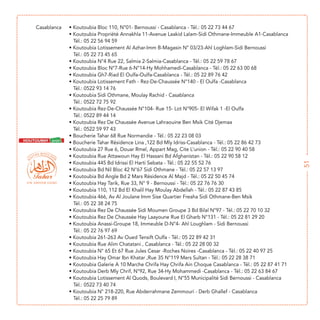 Tél.: 05 22 56 94 59

Tél.: 05 22 73 45 65




Tél.: 0522 93 14 76

Tél.: 0522 72 75 92

Tél.: 0522 89 44 14

Tél.: 0522 59 97 43




                       51
Tél.: 05 22 38 24 75




Tél.: 05 22 76 97 69




Tél.: 0522 73 40 74

Tél.: 05 22 25 79 89
 