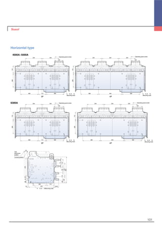 101
244 244
115200
115200
260 260113 260 260343
Operating panel center
244244 244
125125
Operating panel center
4-∅13, 8-∅13
(Mounting hole)
4-∅13, 8-∅13
(Mounting hole)
244 244
115200
115200
260 260113 260 260343
Operating panel center 244244 244
150150
Operating panel center
50
270184136
10 375 63.5
200 115
4-∅13, 8-∅13(Mounting hole)
42
202070
11011083
19397
380
4-∅13, 8-∅13
(Mounting hole)
4-∅13, 8-∅13
(Mounting hole)
Test,
Disconnent
position
Connect position
Horizontal type
3P 4P
3P 4P
4000A~5000A
6300A
 