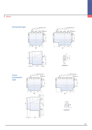 81
Operating panel center
165 165
165
85
45 45
85
4125
6-∅14
(Mounting hole)
Operating panel center
250 165
165
8585 85
41256-∅14
(Mounting hole)
270
263190
278205
483
60 235.5
25
5
45
25
15
2-∅13
Front
connection
type
Operating panel center Operating panel center
165 165
165
250 165
50
85 85
4125
165
50
8585 85
4125
6-∅14
(Mounting hole)
6-∅14
(Mounting hole)
270
5 60 230 32.5
57
50
25
30
15
15
133
2-∅13
Horizontal type
3P 4P
<Conductor>
3P 4P
<Conductor>
 