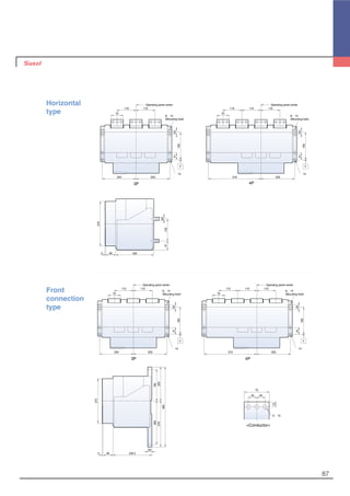 87
Operating panel center
165
4125
F
∅14
6-∅14
(Mounting hole)
115
75
115
204 203
Operating panel center
165
4125
F
∅14
6-∅14
(Mounting hole)
115115
75
115
319 203
75
25 25
15
3-∅13
270
263190
278205
483
60 235.5
25
5
Operating panel center
165
4125
F
∅14
6-∅14
(Mounting hole)
165
4125
F
∅14
6-∅14
(Mounting hole)
115
75 75
115
Operating panel center
115115 115
204 319203 203
270
5 60 230
57133
20
Horizontal
type
3P 4P
3P 4P
<Conductor>
Front
connection
type
 
