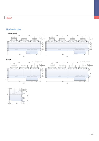 9999
4000A~5000A
6300A
577 204
125
244 244
6-∅14
(Mounting hole)
165
4125
Operating panel center
807 204
125
244 244 244
6-∅14
(Mounting hole)
165
4125
270
5 60 230 67
20
110
19327
Operating panel center
577 204 807 204
150
244 244
150
244 244
6-∅14
(Mounting hole)
165
4125
Operating panel center
244
6-∅14
(Mounting hole)
165
4125
Operating panel center
Horizontal type
3P 4P
3P 4P
 
