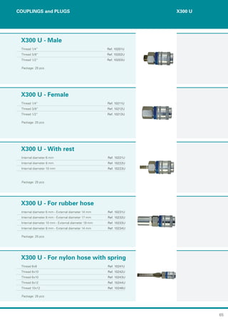 X300 U - Male
X300 U - Female
X300 U - With rest
X300 U - For rubber hose
X300 U - For nylon hose with spring
Package: 25 ...