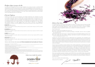 Autour d’une tasse...
La marque Aurile a su, sans aucun doute, gagner vos cœurs. La confiance que vous avez accordée
à cette nouvelle ligne de produits est pour nous une énorme récompense. Avec ce catalogue,
Aurile gagne une nouvelle apparence. L’offre a été élargie par le thé en feuilles, excellent,
aromatique, enrichi en ingrédients naturels qui lui confèrent un caractère exceptionnel.
Vous trouverez ainsi :
	 thé blanc noble avec des pétales de rose (p.4-5)
	 thé vert rafraîchissant enrichi en verveine aromatique, citronnelle, zeste de citron et pétales
	 de tournesol (p 6-7)
	 thé rouge, riche, avec des fruits secs : cerises et aronia ainsi que de délicats pétales de rose (p. 8-9)
	 thé noir, raffiné avec des pétales d’hibiscus, des fleurs de jasmin, des pétales de souci
	 et de la canneberge séchée (p. 10-11)
Inspirés par 5 000 ans d’histoire du thé, en sélectionnant nos nouveautés, nous souhaitions vous
présenter la diversité de cette bonne boisson et créer les possibilités de découvrir des sensations
de saveur nouvelles et originales. En lien avec la tradition des rites chinois de l’infusion du thé, nous
désirons que vos tasses soient également remplies de sensations positives. Nous tenons à ce que
chacun puisse choisir l’infusion qui répond à ses goûts mais aussi qui se marie avec son humeur,
le lieu et la situation.
Et pour que vous puissiez à nouveau découvrir des cafés exceptionnels, l’assortiment des cafés
naturels a été enrichi en capsules pour expresso qui vous permettront de préparer un ristretto intense,
un expresso aromatique ou bien un grand café noir – café lungo. Nous attirons votre attention en
particulier sur le café vert en provenance de plantations écologiques, au goût délicat, doux et aux
accents vineux. Son arôme trouvera certainement beaucoup d’amateurs et ses sachets innovants,
en forme de pyramide, permettront d’en extraire un maximum d’arôme et de goût. Les cafés
aromatisés se déclinent maintenant dans deux nouvelles versions : cerise et fruits scandinaves.
Nous avons souligné à plusieurs reprises que FM GROUP est une société familiale voilà pourquoi
nous avons l’espoir que la marque Aurile saura trouver sa place chez vous et que les excellents thés
et cafés aromatisés vous accompagneront lors de nombreuses rencontres familiales, amicales ou
professionnelles.
Nous vous souhaitons des achats réussis.
Katarzyna et Artur Trawiński
2 3Les produits Aurile sont des produits originaux de FM GROUP World.
Aidez-nous à aider les autres !
www.golden-tulip.com
F O N D A T I O N
Quelques lignes à propos du thé...	
La Chine est le berceau du thé et le pays d’origine de la culture du thé. Un nombre illimité
de légendes concernent la découverte du thé. Cette coutume apparaît au XIIème siècle avant J.-C.,
mais la consommation de thé est devenue populaire pendant le règne de la dynastie Tang (618-
907). Durant cette même période, le thé devient une denrée commerciale populaire. Il a été introduit
en Europe par un marchand hollandais en 1610 mais c’est au XIXème siècle que la consommation
de thé s’est répandue dans le monde entier.
L’art de l’infusion	
L’infusion et l’art de servir le thé constituent une véritable cérémonie. Non seulement en Chine
et au Japon mais aussi dans le monde entier, le temps passé devant une tasse de thé est
un moment de détente, savourer ce breuvage aromatique devient alors un instant de joie. Lors
de l’infusion, la qualité de l’eau est importante : elle doit être avant tout douce et faible en minéraux.
La température ainsi que le temps d’infusion, qui dépendent principalement du type de thé,
sont d’autres facteurs à ne pas négliger. Nous vous invitons à découvrir nos suggestions
de préparation ci-dessous, car le thé idéalement infusé procure de la joie au corps, à l’esprit et à l’âme.
	WHITE tea (thé blanc)
Placer dans une théière une petite cuillère de thé par personne, verser de l’eau chaude (à 70-85°C) et laisser
infuser 7 à 9 minutes.
	GREEN tea (thé vert)
Placer dans une théière une petite cuillère de thé par personne, verser de l’eau chaude (à 75-85°C) et laisser
infuser 2 à 3 minutes.
	red tea (thé rouge)
Placer dans une théière une petite cuillère de thé par personne, verser de l’eau chaude (à 96°C) et laisser
infuser 3 à 5 minutes.
	black tea (thé noir)
Placer dans une théière une petite cuillère de thé par personne, verser de l’eau chaude (à 95°C) et laisser
infuser 2 à 3 minutes.
Servez votre thé dans des tasses en filtrant préalablement les feuilles de l’infusion.
Les produits Aurile sont des produits originaux de FM GROUP World.
Conformément à l’article L. 111-1 du Code de la consommation, le client peut, préalablement à sa commande, prendre connaissance, dans le catalogue, des caractéristiques essentielles du ou des produit(s)
qu’il désire commander.
Les photographies et descriptions des produits dans le catalogue ne sont qu’indicatives.
En conséquence, la responsabilité de FM GROUP France ne saurait être engagée en cas d’erreur dans l’une de ces photographies ou l’une de ces descriptions.
Toute reproduction, même partielle, du catalogue est interdite.
Les produits FM GROUP sont destinés à être vendus uniquement par nos Partenaires membres du Club FM GROUP.
En conséquence, il est interdit de vendre, d’acheter ou de se faire remettre en cadeau nos produits aux fins de leur revente en dehors de notre réseau de Partenaires. De tels agissements pourront être de nature
à engager la responsabilité civile et le cas échéant pénale de leurs auteurs.
Le Catalogue des produits Aurile n° 2 est valable à partir du mois de juin 2014.
Les catalogues et le Plan Marketing édités par FM GROUP World sont les uniques sources d’information officielle autorisées lors de la vente et de la publicité des produits FM GROUP.
Les offres présentées dans le catalogue sont valables dans la limite des stocks disponibles ou jusqu’à l’entrée en vigueur d’un nouveau catalogue.
FM GROUP France se réserve expressément le droit à tout moment d’ajouter de nouveaux produits, de supprimer tout ou partie des produits vendus ou présentés sur le catalogue, de changer leur présentation
ou de cesser leur commercialisation ainsi que de modifier leur prix. Les Partenaires sont informés des modifications intervenues par le biais du site Internet www.fmgroup.fr ou des tarifs publiés par FM GROUP France.
Les prix indiqués dans le catalogue sont des prix conseillés, fixés à titre indicatif et publiés par FM GROUP France, pour lequel les Partenaires sont invités, sans cependant aucune obligation à cet égard,
à vendre les produits FM GROUP.
Les prix comprennent la taxe sur la valeur ajoutée (TVA) applicable au jour de l’impression du catalogue.
Tout changement du taux applicable sera automatiquement répercuté sur le prix des produits vendus par FM GROUP France.
 