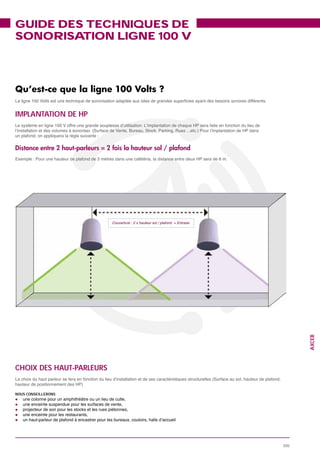 GUIDE DES TECHNIQUES DE
SONORISA TION LIGNE 100 V




IMPLANTATION DE HP




                          Couverture : 2 x hauteur sol / plafond = Entraxe




                                                                                   AXCEB




CHOIX DES HAUT-PARLEURS


NOUS CONSEILLERONS




                                                                             335
 