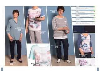 LILLE&ANJOU
MARCHE
VAR
GASCOGNE
PICARDIE
15 ANJOU:			 27€
Pantalon habillé en crêpe, ceinture élastique, boutonné à l’avant
Noir, Bleu		 42- 44- 46- 48- 50- 52- 54- 56
65% Polyester, 32% Viscose, 3% Spandex
16 PICARDIE:			 29€
Haut manches courtes Aquarelle bi-matière
Bleu, Vert	 M - L - XL - XXL
94 Polyester, 6% Elasthanne
17 VAR:			 27€
Pantalon « Jean » taille élastique, 4 poches
Couleur unie	 M - L - XL - XXL
75% Polyester – 20% Rayon – 5% Spandex
18 MARCHE:			 29€
Haut Marin, manches 3/4
Motif unique	 M - L - XL
65% Coton – 35% Polyester
19 GASCOGNE:			 32€
Haut fluide, manches longues, col goutte
Bleu, Blanc cassé	 M - L - XL
60% Viscose, 36% Polyester, 4% Elasthanne
08 Chemisier LILLE
34€
15 pantalon ANJOU
27€
16 Haut PICARDIE
29€
16 Haut PICARDIE
29€
18 Haut MARCHE
29€
17 Pantalon “jean” VAR
27€
19 Haut GASCOGNE
32€
Marine Noir
ANJOU
10 11
descriptif page 7
 