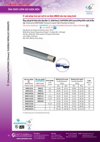 Catalogue cvl steel conduit   flexible conduit - ong luon day dien gi - ong ruot ga- ty ren - mang luoi -  kep xa go 2017