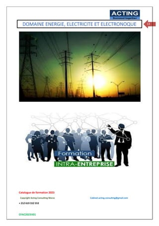 Catalogue de formation 2023
Copyright Acting Consulting Maroc Cabinet.acting.consulting@gmail.com
+ 212 619 552 553
CFAC2023V01
ACTING
Succeed together
13
DOMAINE ENERGIE, ELECTRICITE ET ELECTRONOQUE
 