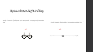 Bijouxcollection,NightandDay.
Boucles d'oreilles en argent rhodié, oxyde de zirconium, et céramique, tiges poussettes.
1.45G Bracelet en argent rhodié, oxyde de zirconium et céramique.1,33G
32€ 59€
 