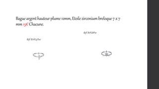 Bagueargenthauteurplume12mm,Etoilezirconiumbreloque7x7
mm15€Chacune.
Réf: B1FG8P10
Réf: B7FG4P00
 